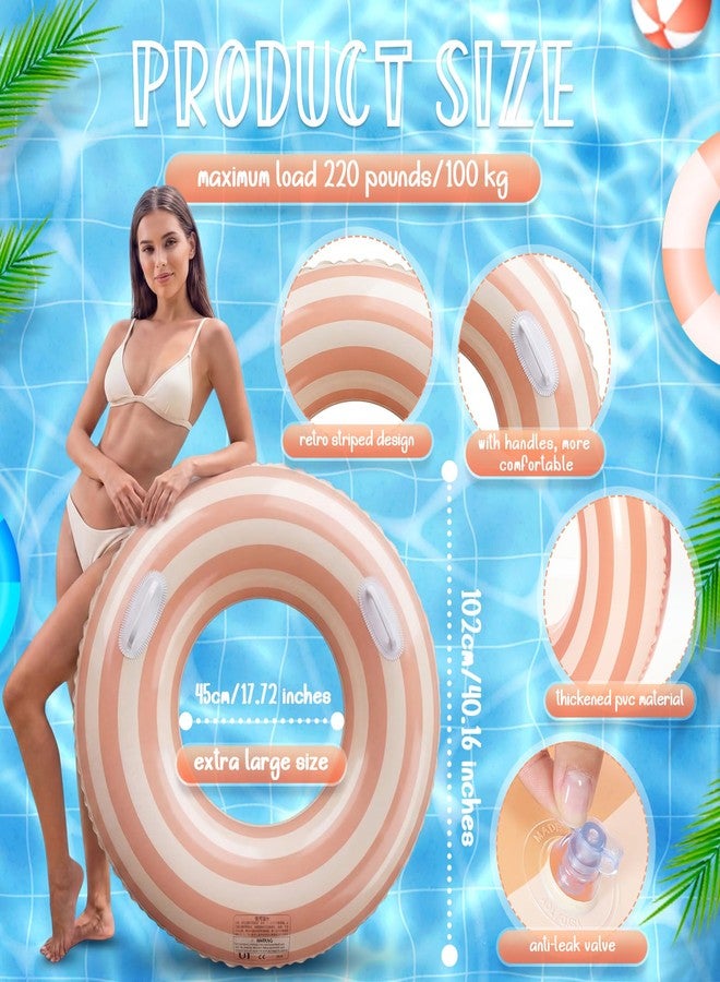 Silipull 1 Pcs Giant Striped Inflatable Pool Float Tube with Handle for Adult 40.16 Inches Large Orange Stripe Inflatable Swimming Rings Pool Float Big Swim Inner Tubes for Beach Bachelorette Party - Image 2