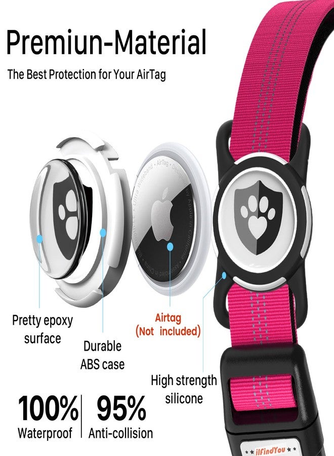 طوق عاكس للكلاب من ilFindYou مع حامل AirTag للكلاب متوسطة الحجم، مصنوع من النايلون الناعم باللون الأحمر الوردي، مقاس صغير - Image 2