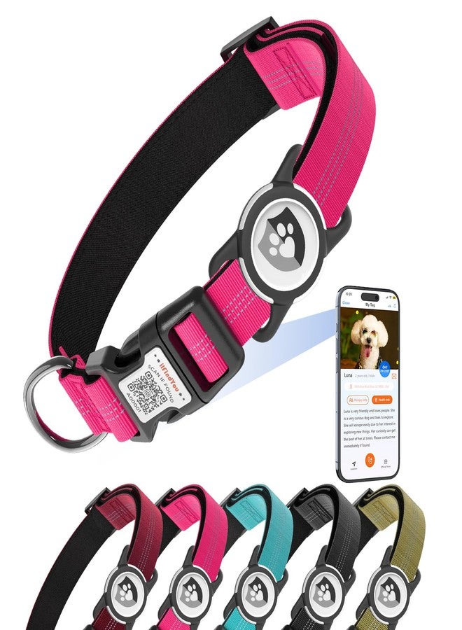 طوق عاكس للكلاب من ilFindYou مع حامل AirTag للكلاب متوسطة الحجم، مصنوع من النايلون الناعم باللون الأحمر الوردي، مقاس صغير - Image 1