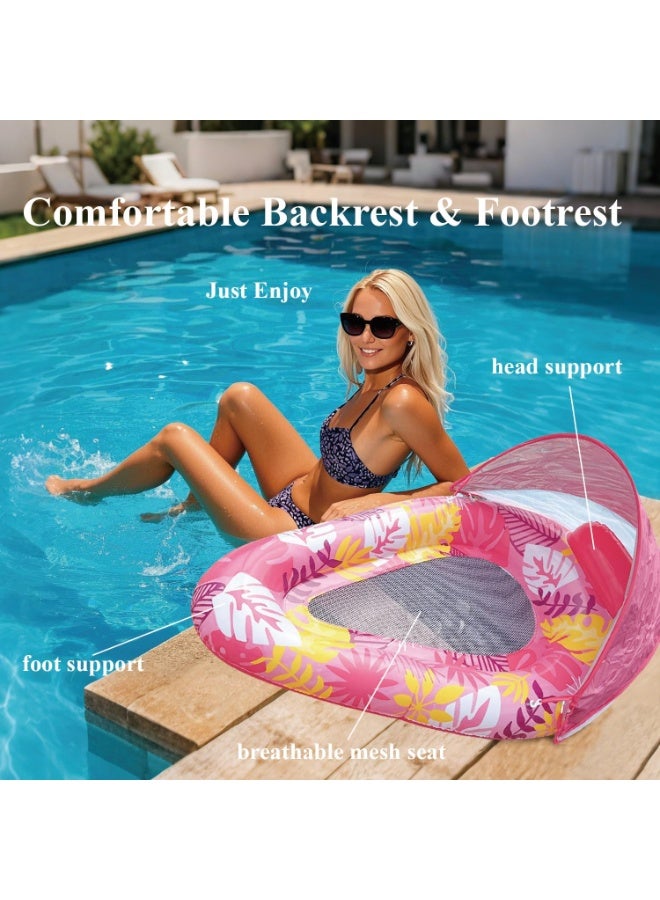 Jorunb Teardrop Inflatable Pool Floats for Adults with Detachable Canopy,Water Floating Recliner,Portable Lounge Raft for Summer,Pool Party,Lake or Beach Pink - Image 4