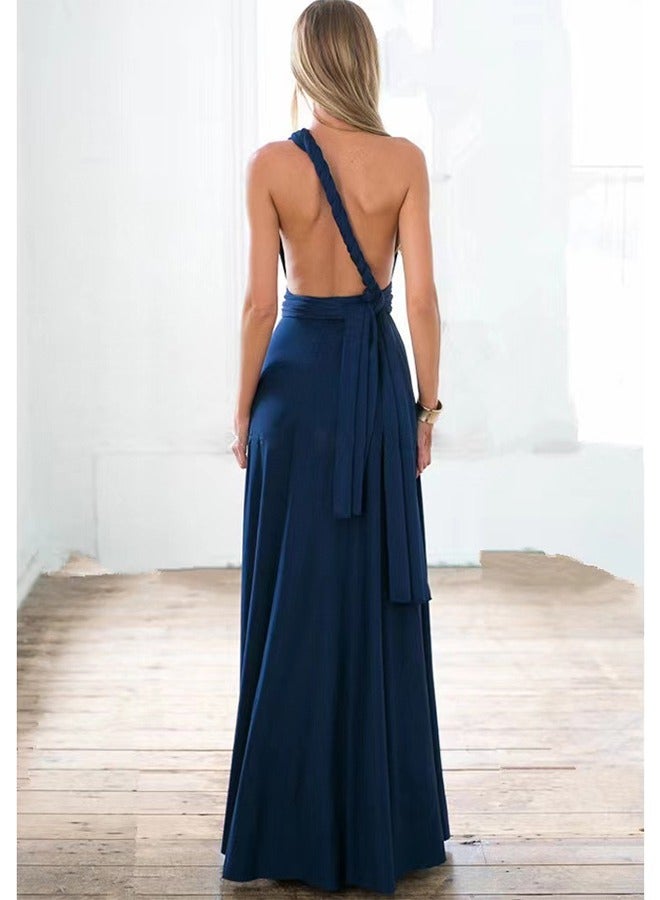 1-Piece Women's Deep V Neck Backless Party Dresses,Multi-Way Wrap Cocktail Evening Party Prom Dress,Size S,Colour Navy Blue - Image 3