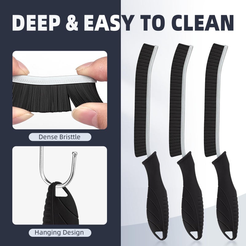 Foogwee Hard Bristle Crevice Cleaning Brush - Home Cleaning Tools  Multi-Purpose Crevice Supplies For Kitchen  Bathroom  Toilet  Window  Vehicle  Faucets  Grout  Home (Black) (3  Black) - Image 3