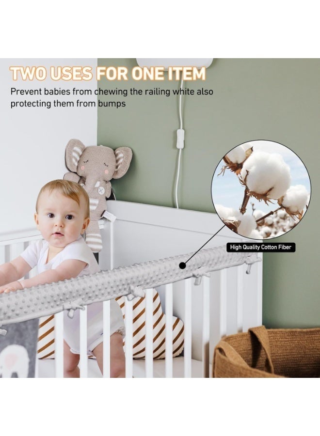 مجموعة أغطية حماية لسرير الأطفال من 3 قطع، مقاس 128×18 سم/68×18 سم، غطاء حماية آمن للتسنين، يناسب السور الجانبي والأمامي لحماية سرير الأطفال (رمادي) - Image 3