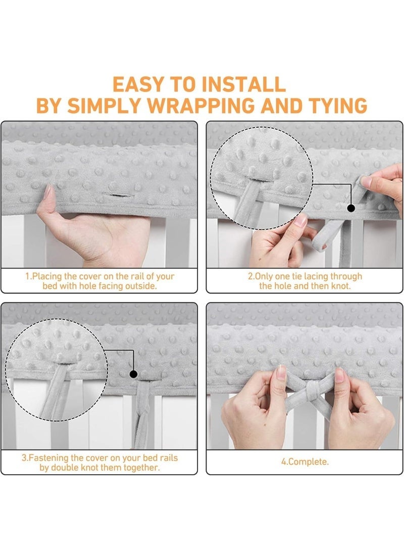 مجموعة أغطية حماية لسرير الأطفال من 3 قطع، مقاس 128×18 سم/68×18 سم، غطاء حماية آمن للتسنين، يناسب السور الجانبي والأمامي لحماية سرير الأطفال (رمادي) - Image 4