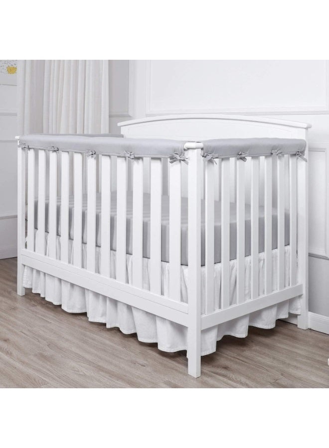 مجموعة أغطية حماية لسرير الأطفال من 3 قطع، مقاس 128×18 سم/68×18 سم، غطاء حماية آمن للتسنين، يناسب السور الجانبي والأمامي لحماية سرير الأطفال (رمادي) - Image 1