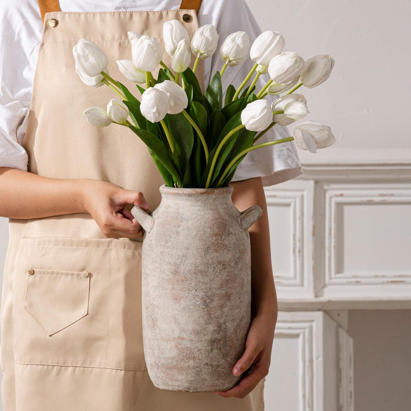 Vanselia Large Flower Vase Home Decor - 12 inch Tall Ceramic Farmhouse Rustic Table Vases with Handle Living Room Decoration Decorative Modern Pottery for Floor Kitchen Shelf Coffee Dining Desk Fireplace - Image 5