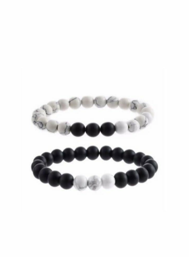 RA accessories Unisex Bracelet Of Off-White Turquoise & Black Onyx-Two Pieces - Image 2