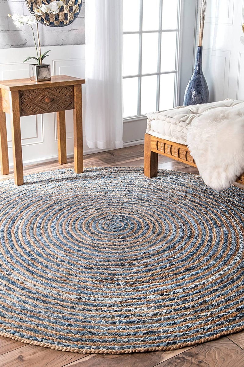 imsid imsid Premium 8x8 feet Round Full Room Rug Denim with Jute Braided Reversible Carpet Hand Woven Classic Rug Kitchen Rugs Rugs 8x8 feet