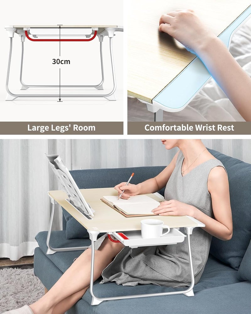 SAIJI Folding Bed Desk for Laptop, Eating Breakfast, Writing, Gaming, Extra Large 25.6" x 19.3" Portable Floor Stand Laptop Desk Table for Adult,Kids, Wood Bed Tray Table Lap Desk - Image 5