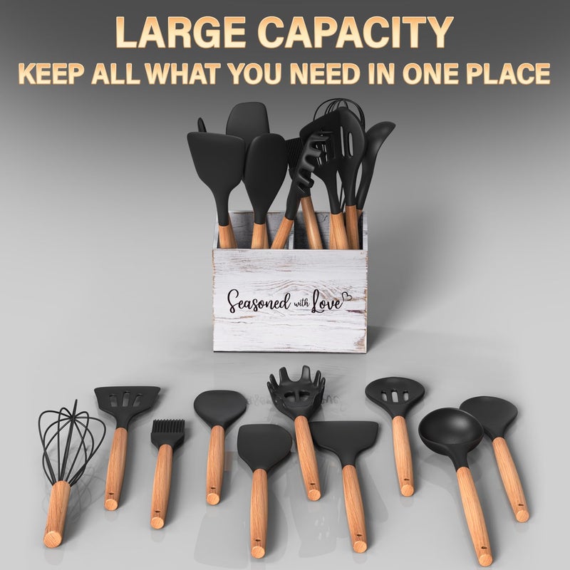 Acenity Acenity Cooking Utensil Holder, Cute Kitchen Counter Organizer, Utensil Caddy, Lovely Farmhouse Kitchen decor (White)  - Image 5