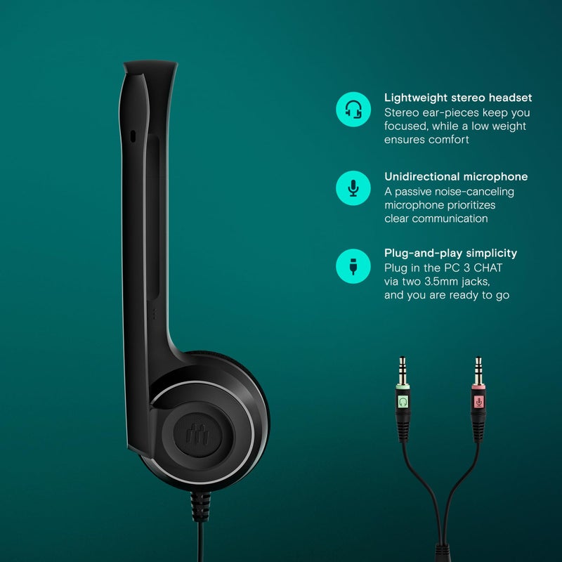 EPOS PC 3 Chat - Durable On-Ear Wired Headset - Noise Cancelling Microphone for Casual Gaming and Easy Connectivity - Lightweight Stereo Quality Sound - Great for Internet Telephony & E-Learners - Image 3