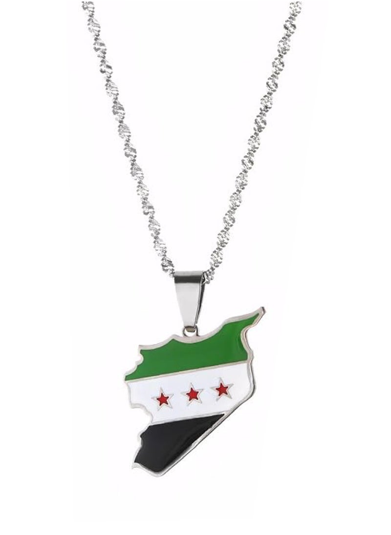 971MEDIA Syria Flag Necklace Steel Chain Silver Color  - Image 1