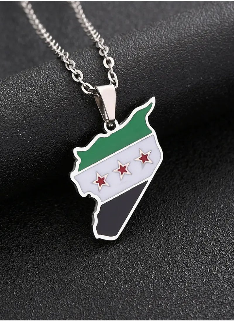 971MEDIA Syria Flag Necklace Steel Chain Silver Color  - Image 2