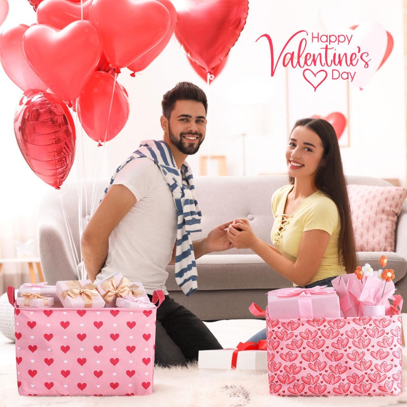 Youyole 6 Pcs Galentine's Day Gifts Basket Set Valentine's Day Storage Bins Pink Heart Empty Gifts Basket Organizer with Love Pattern Valentine Decorative Container Box with Handle for Closet Shelf - Image 4