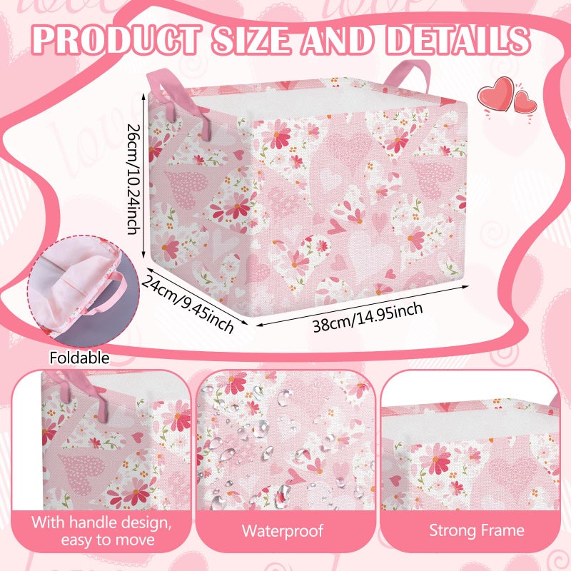 Youyole 6 Pcs Galentine's Day Gifts Basket Set Valentine's Day Storage Bins Pink Heart Empty Gifts Basket Organizer with Love Pattern Valentine Decorative Container Box with Handle for Closet Shelf - Image 3
