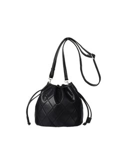 Miniso Classic Diamond Lattice Pattern Quilted Drawstring Crossbody Bag(Black) 