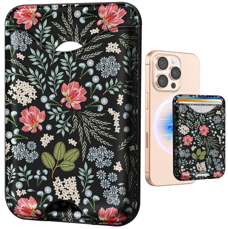 Shorogyt Compatible with Magsafe Wallet Magnetic Card Holder - Phone Wallets Cute Big Flower Design for Women Teen Girls Slim for iPhone 17/16/15/14/13/12 Series for Apple RFID Magnet, Fit 3 Cards - Image 1