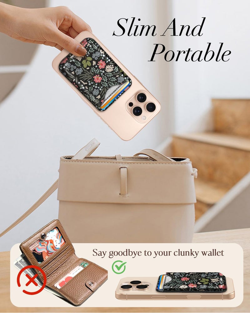 Shorogyt Compatible with Magsafe Wallet Magnetic Card Holder - Phone Wallets Cute Big Flower Design for Women Teen Girls Slim for iPhone 17/16/15/14/13/12 Series for Apple RFID Magnet, Fit 3 Cards - Image 3