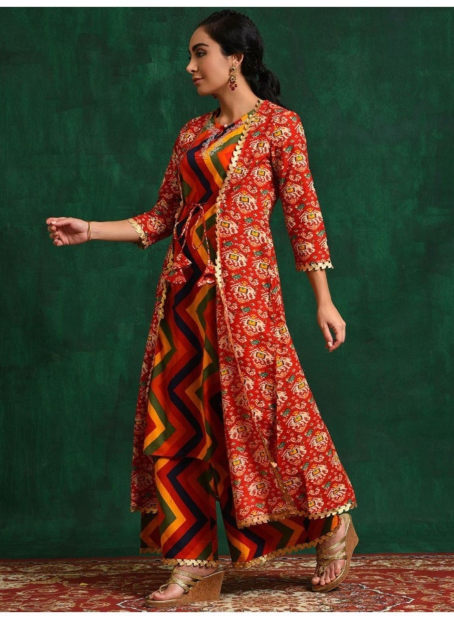 AKS Red Bandhani print Kurta with jacket  - Image 5