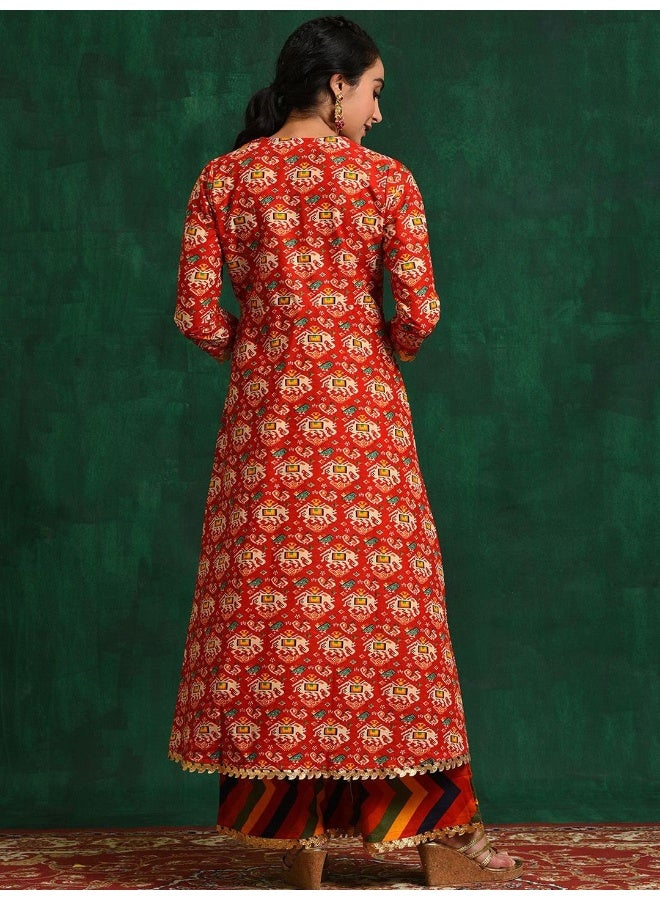 AKS Red Bandhani print Kurta with jacket  - Image 4