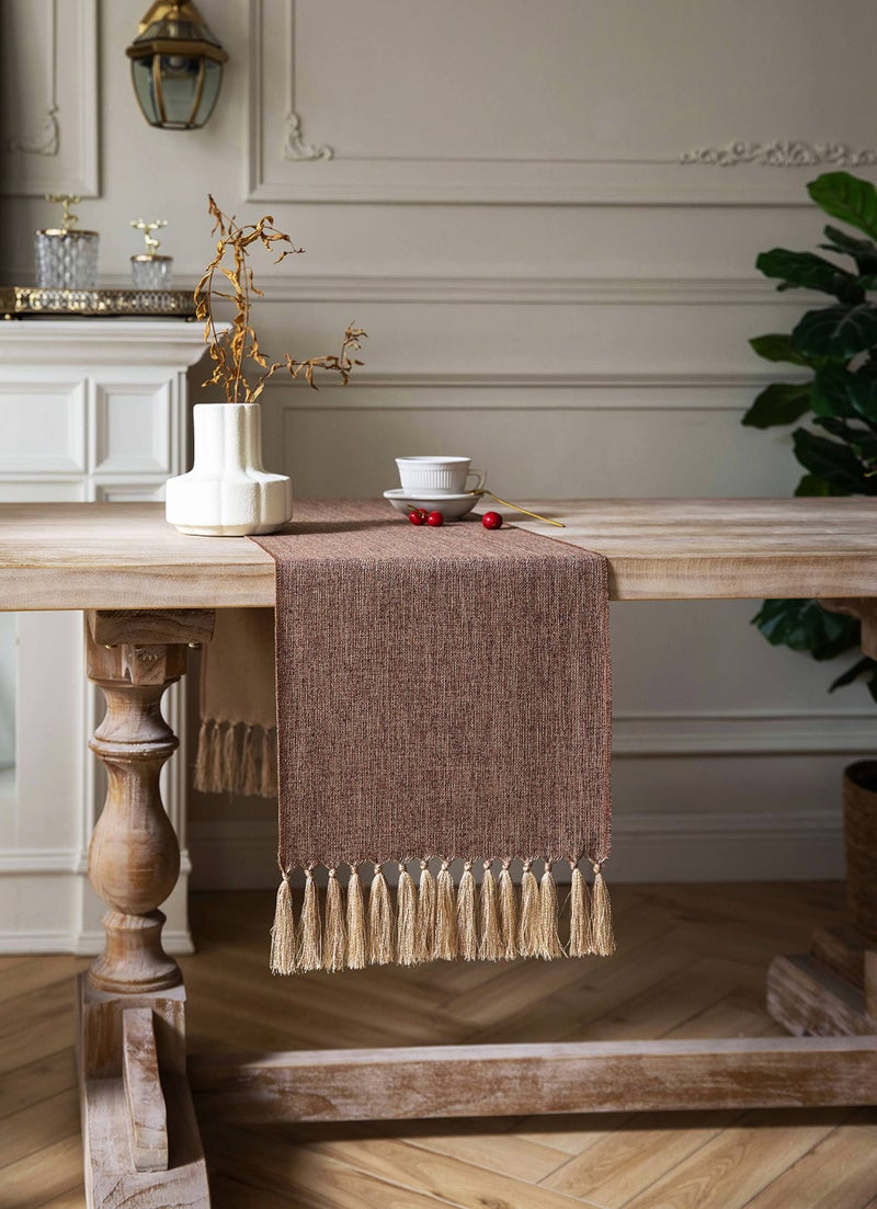 ZeeMart Brown Table Runners 72 Inches Long  Burlap Linen Style Rustic Farmhouse Table Runner  Boho Woven Dining Table Runner  13x72 Inches  Brown - Image 3