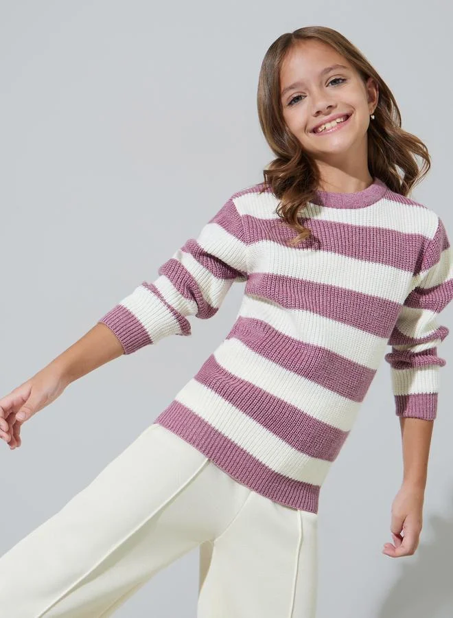 Styli Girls Multi-Color Striped Regular Fit Sweater