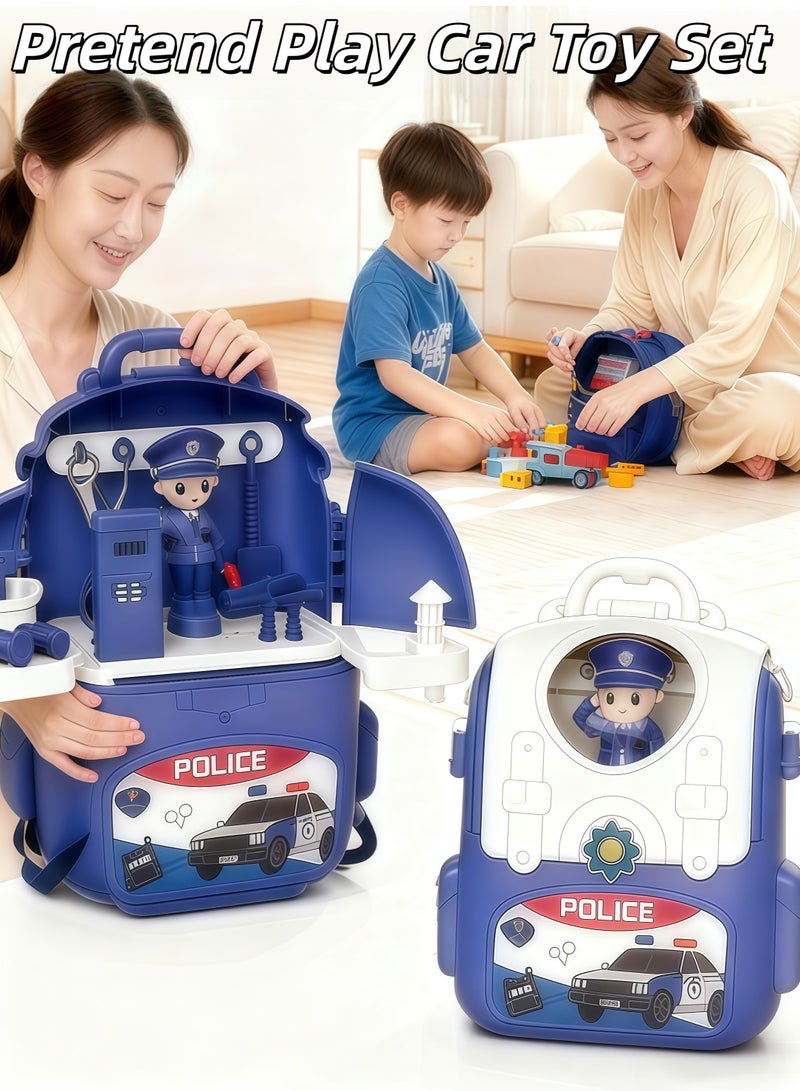 إيزي سو مجموعة ألعاب سيارات تظاهرية 3 في 1، نموذج سيارة شرطة واقعي بثلاثة أشكال يمكن تحويلها بحرية، لعبة تظاهر تفاعلية بين الوالدين والطفل، مجموعة ألعاب سيارات، سيارة لعبة متحولة، نموذج سيارة متعدد الوظائف، هدية رائعة للأولاد والبنات - Image 1