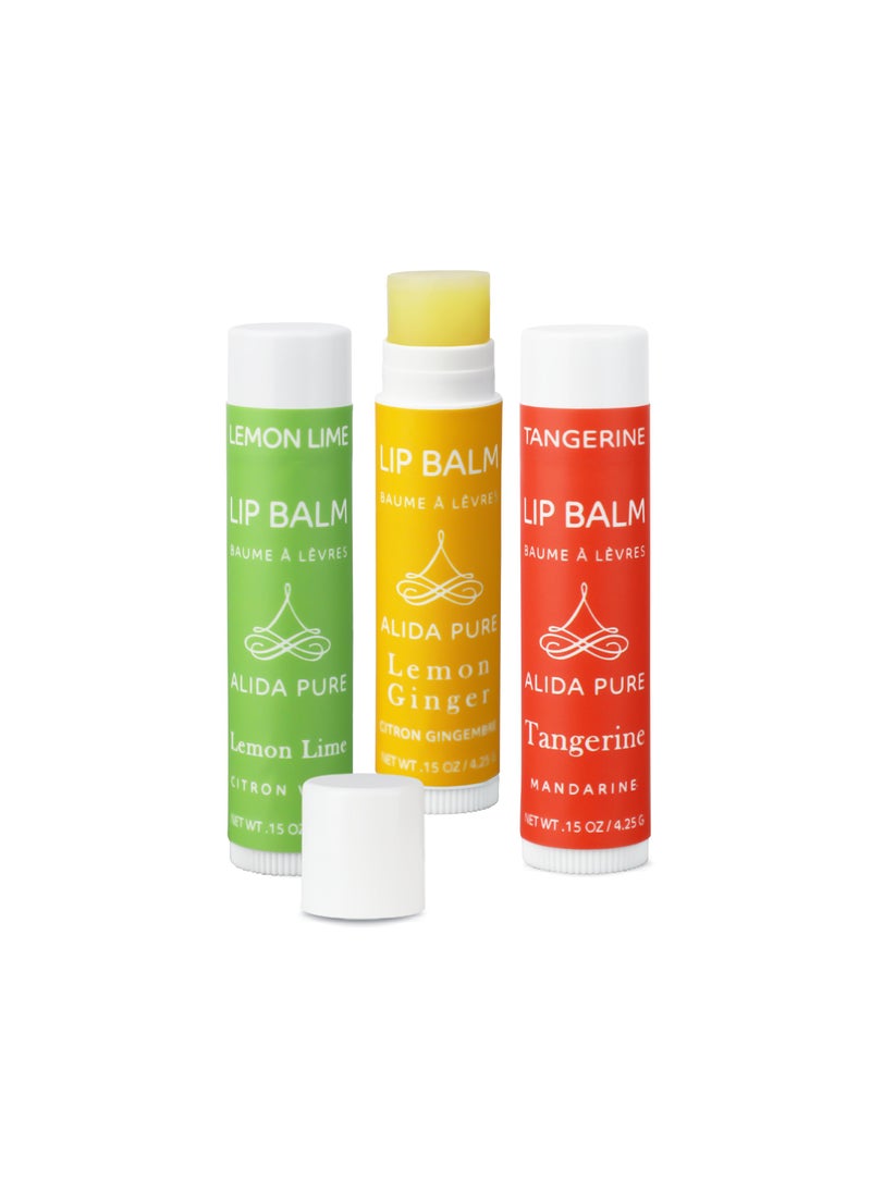 ALIDA PURE - ALIDA PURE Citrus Lip Balm Collection, Vegan Lip Balm Set, Bees Wax Free, Coconut Oil Free, Avocado Oil, Organic Jojoba Oil, Vitamin E, Natural Moisturizer For Dry Cracked Lips, 3 Tube Set - Image 1
