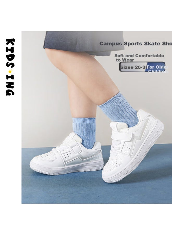 Kids.ing Children's Sneakers, Boys' Spring And Autumn Casual Sports Shoes, Campus White Shoes, Girls' Big Kids Running Shoes, White, Size 32 - Image 1