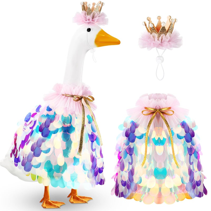 Jeere Princess Porch Goose Outfit Summer Halloween Porch Goose Outfit Cute Sparkly Rainbow Sequin Cape Costume 17"" 23"" Statue Cute Accessories For Cement Geese Outdoor Lawn Garden Yard(Blue) - Image 1