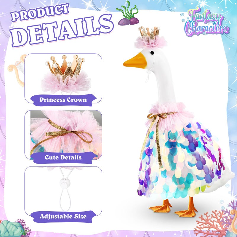 Jeere Princess Porch Goose Outfit Summer Halloween Porch Goose Outfit Cute Sparkly Rainbow Sequin Cape Costume 17"" 23"" Statue Cute Accessories For Cement Geese Outdoor Lawn Garden Yard(Blue) - Image 3
