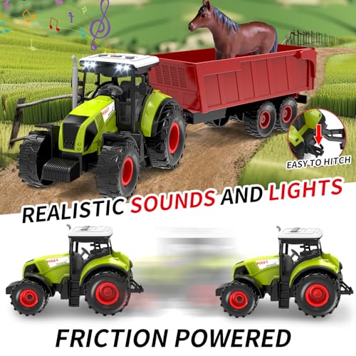Dwi Dowellin Barn Farm Animal Toys for Kids,Tractor Trailer with Lights & Sound, Farm Barn Playset Horse Stable,Farm Accessories, Pig,Sheep,Goose Duck Birthday Gifts for Kids Toddlers Boy Girl 3-7 Years Old - Image 2