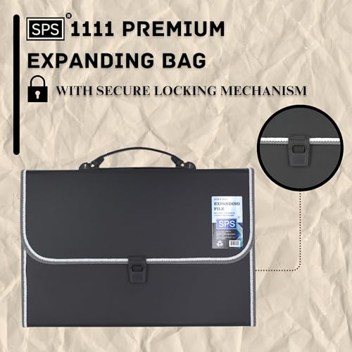 SPS 13 Pocket Expanding File Folder with Buckle Closure,Label Index and Handle for A4/Foolscap/Legal Documents (Black) - Image 3