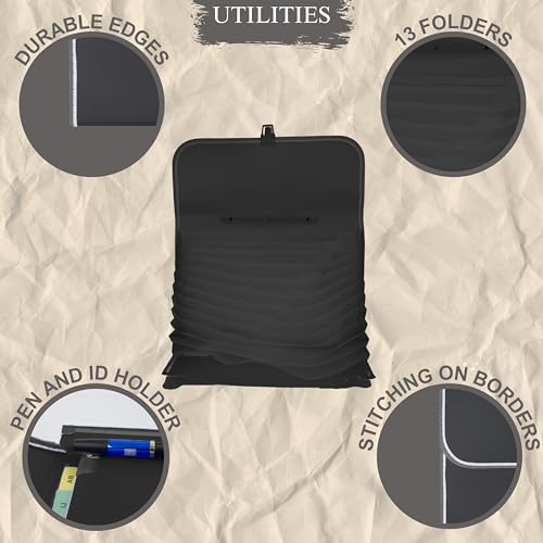 SPS 13 Pocket Expanding File Folder with Buckle Closure,Label Index and Handle for A4/Foolscap/Legal Documents (Black) - Image 5