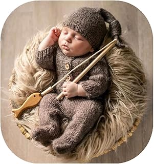 Vemonllas Vemonllas Newborn Photography Prop Baby Boys Girls Photoshoot Outfits Newborn Photo Knitted Romper Sleepy Hat Picture  - Image 1