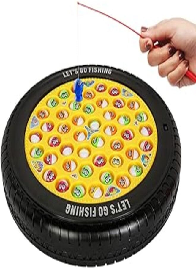 Webby Webby Musical Rotating Tyre Fishing Game Toy with 45 Fishes (Multi-Color) 
