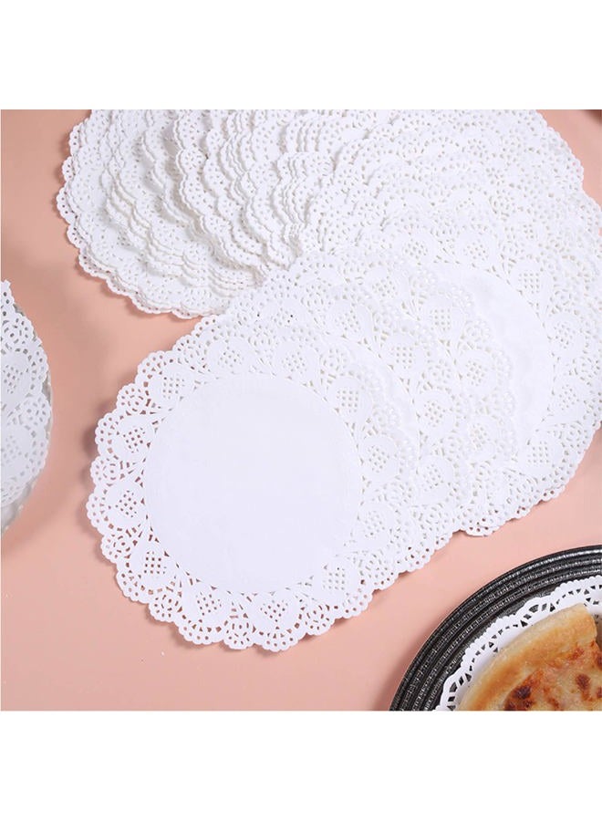 YESON 4 inch Round Paper Doilies/Lace Paper Placemats/Disposable Greaseproof Doilies,White,Pack of 100 - Image 1