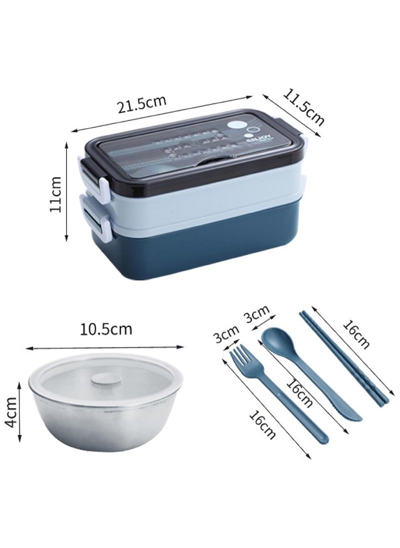 LIMITLESS Lunch Box 1050ml with Sticks, Fork and Spoon,3 Compartments, Leak Proof Double Layer Bento Box, Microwave & Dishwasher Safe Lunch Boxes for School, Work, Picnic, Travel (Pink/Gray)  - Image 2