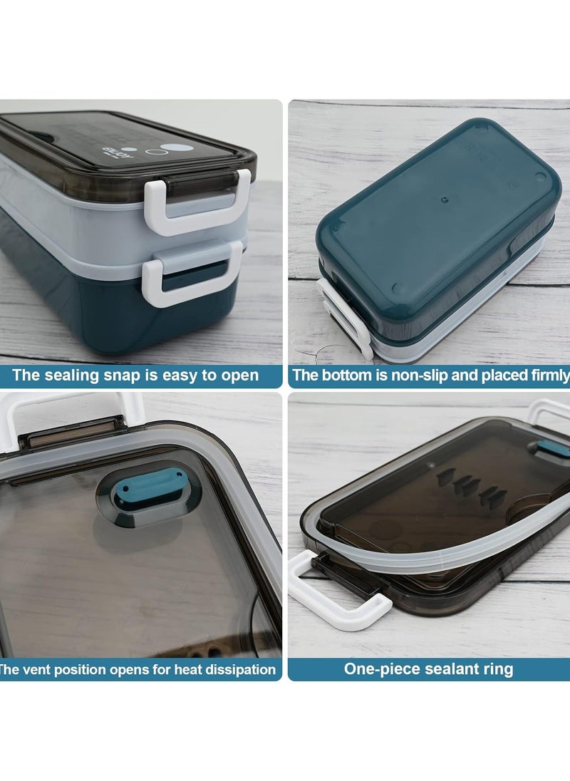 LIMITLESS Lunch Box 1050ml with Sticks, Fork and Spoon,3 Compartments, Leak Proof Double Layer Bento Box, Microwave & Dishwasher Safe Lunch Boxes for School, Work, Picnic, Travel (Pink/Gray)  - Image 5