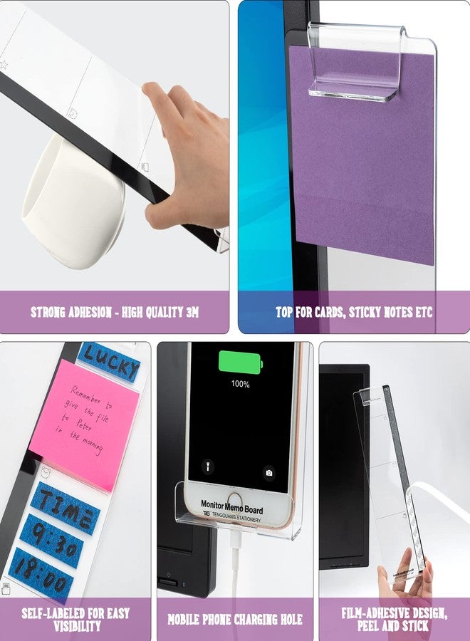MDOZQ Office Desk Accessories 2pcs Computer Monitor Memo Board Multifunction Message Board Transparent Creative Monitor Side Panel with Sticky Note Holder Phone Holder Suitable for Office Home Work Desk - Image 4