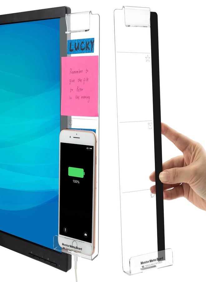 MDOZQ Office Desk Accessories 2pcs Computer Monitor Memo Board Multifunction Message Board Transparent Creative Monitor Side Panel with Sticky Note Holder Phone Holder Suitable for Office Home Work Desk - Image 1