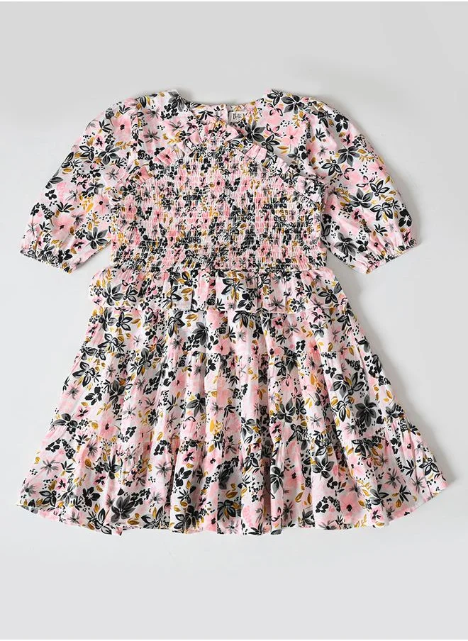 بيلا مودا Bella Moda Floral Print Puff Sleeve Knee-Length Dress