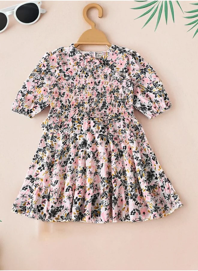 بيلا مودا Bella Moda Floral Print Puff Sleeve Knee-Length Dress