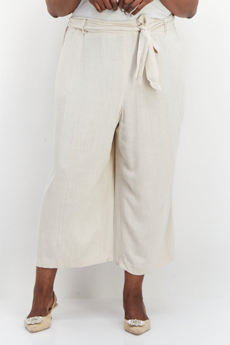 Bar III Women Plus Size Solid Palazzo Pants, Cream - Image 1