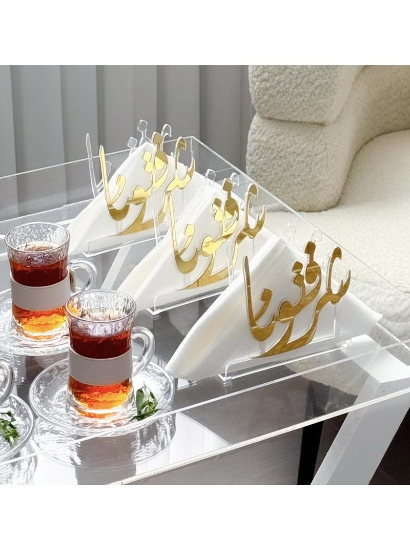 حكاية شمعة حامل منديل بعبارة شرفتونا عدد 3 قطع | ذهبي - Image 1
