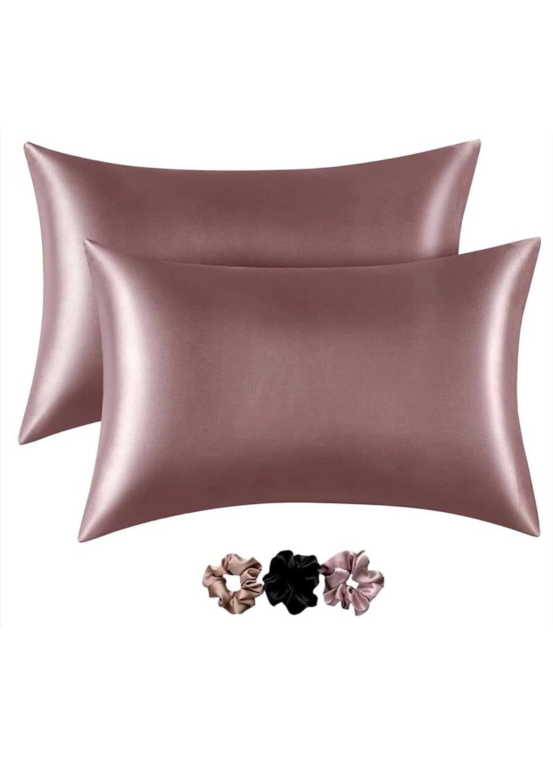 DD RETAILS - DD Retails Satin Silk Pillow Cover Set for Hair and Skin || Pillow Cases with 3 Piece Satin Scrunchies for Women || Soft Silk Pillow Covers with Envelope Closure End Design (Rose Gold) - Image 1