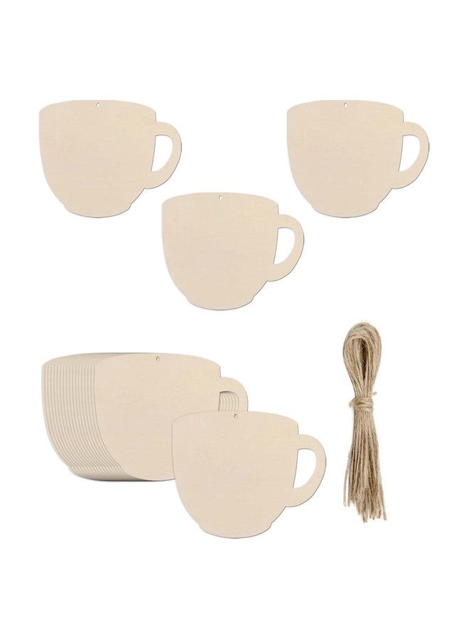 JANOU 20pcs Teacup Shaped Wood Cutouts DIY Craft Tea Cup Unfinished Wood Tags Ornaments for Wedding Birthday Summer Teatime Party Decoration - Image 1