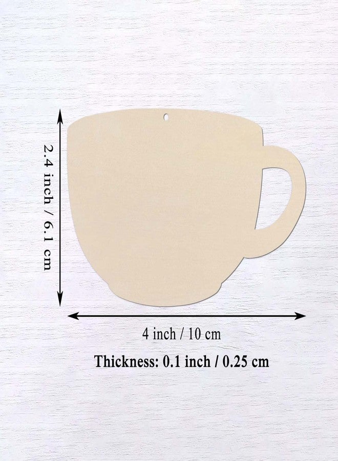 JANOU 20pcs Teacup Shaped Wood Cutouts DIY Craft Tea Cup Unfinished Wood Tags Ornaments for Wedding Birthday Summer Teatime Party Decoration - Image 2