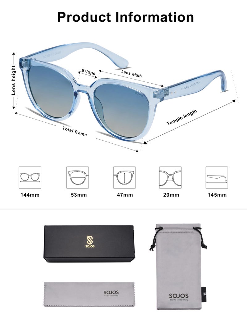 SOJOS Trendy Cat Eye Round Polarized Sunglasses for Women Fashion UV Protection Sunnies Sunglasses SJ2175, Light Blue Frame/Top Blue Bottom Brown Lens - Image 5