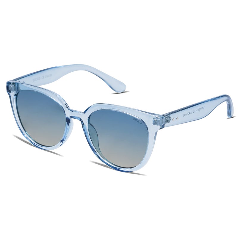 SOJOS Trendy Cat Eye Round Polarized Sunglasses for Women Fashion UV Protection Sunnies Sunglasses SJ2175, Light Blue Frame/Top Blue Bottom Brown Lens - Image 3